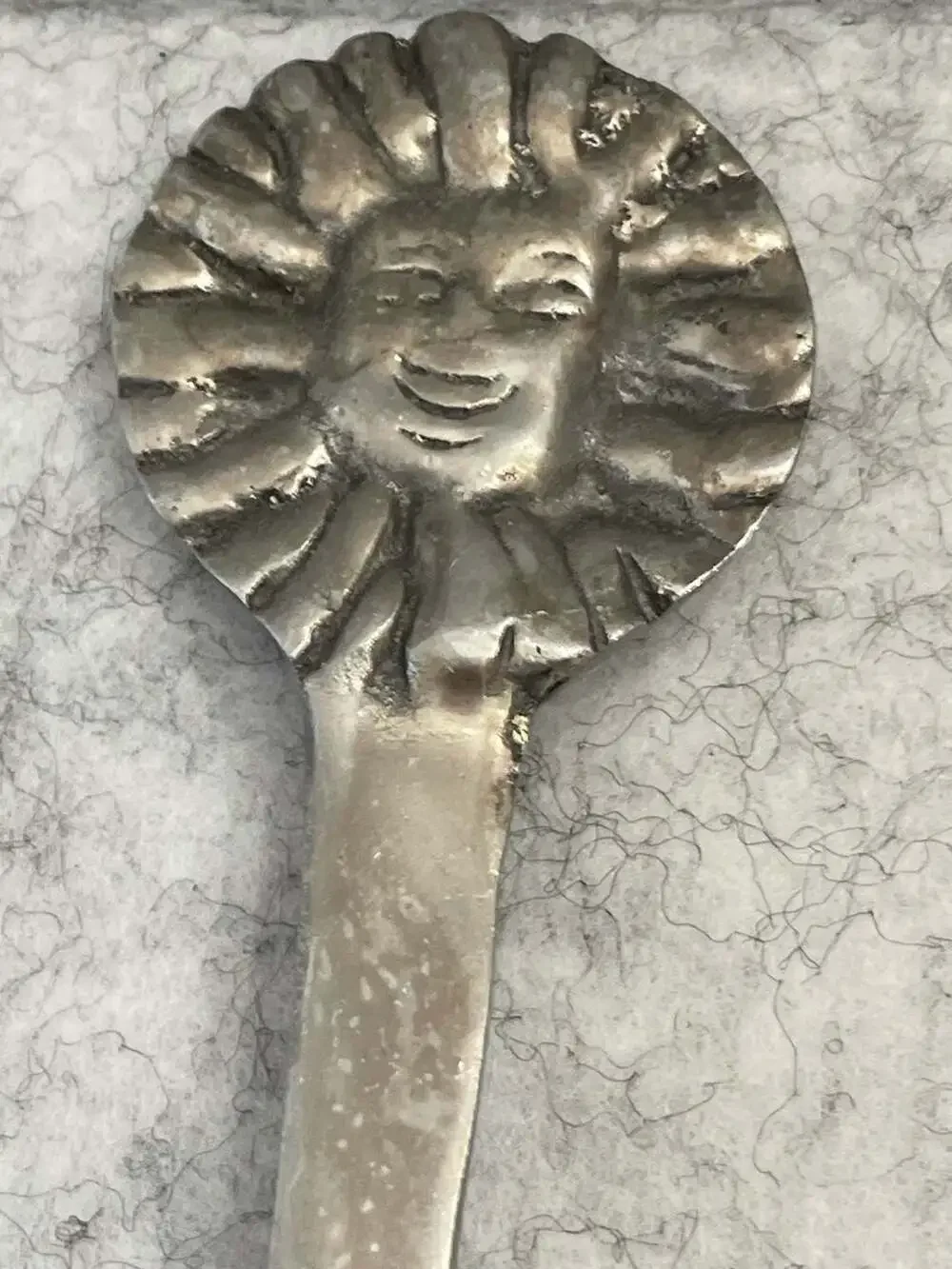 Vintage Sun and Moon Cast Aluminum Salad Serving Fork and Spoon Set folk art NU